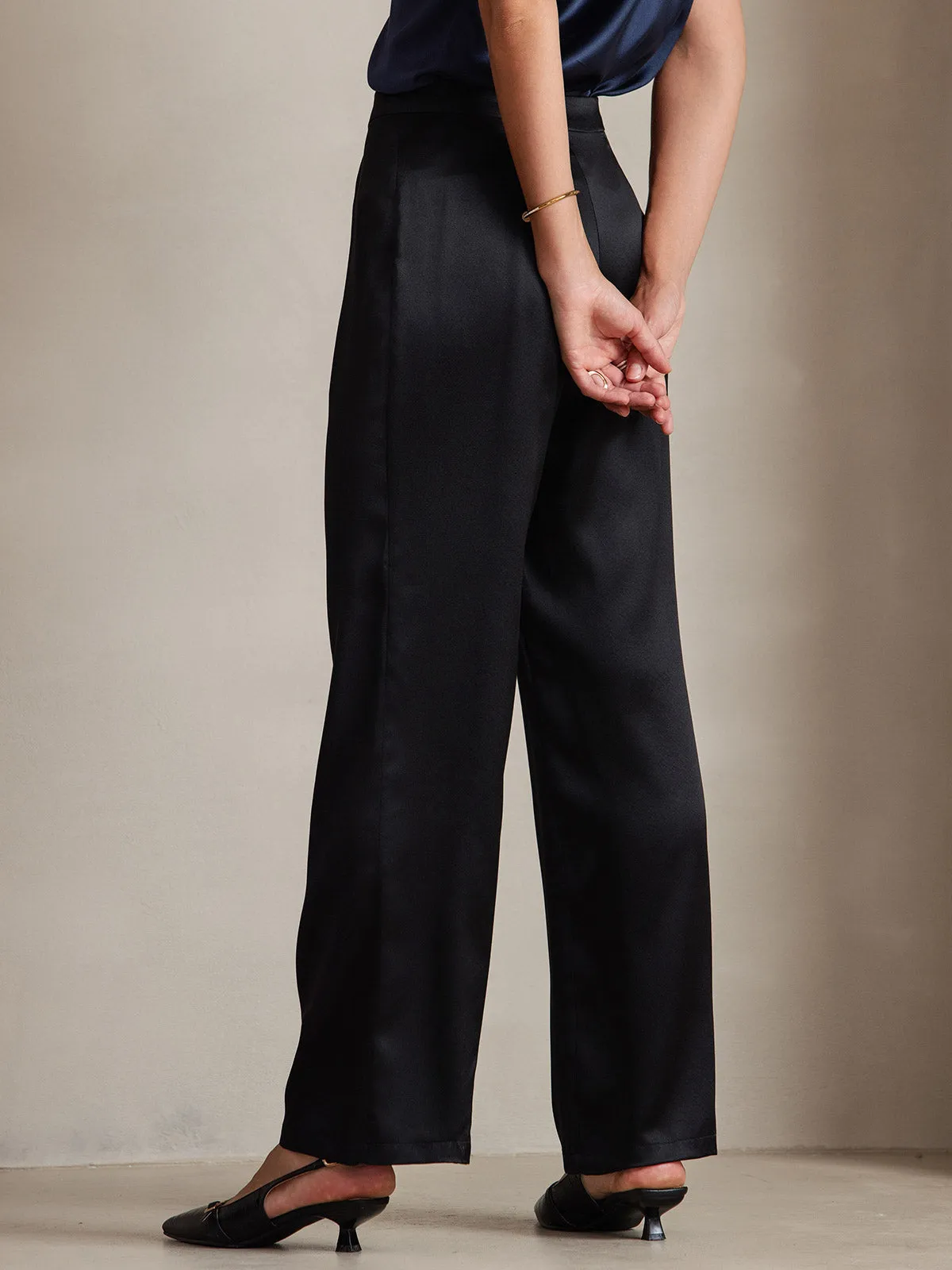 19Momme Silk Solid Color Casual Wide Leg Pants