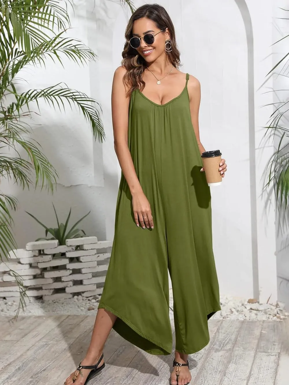 Adjustable Strap Sleeveless Jumpsuit with Pockets