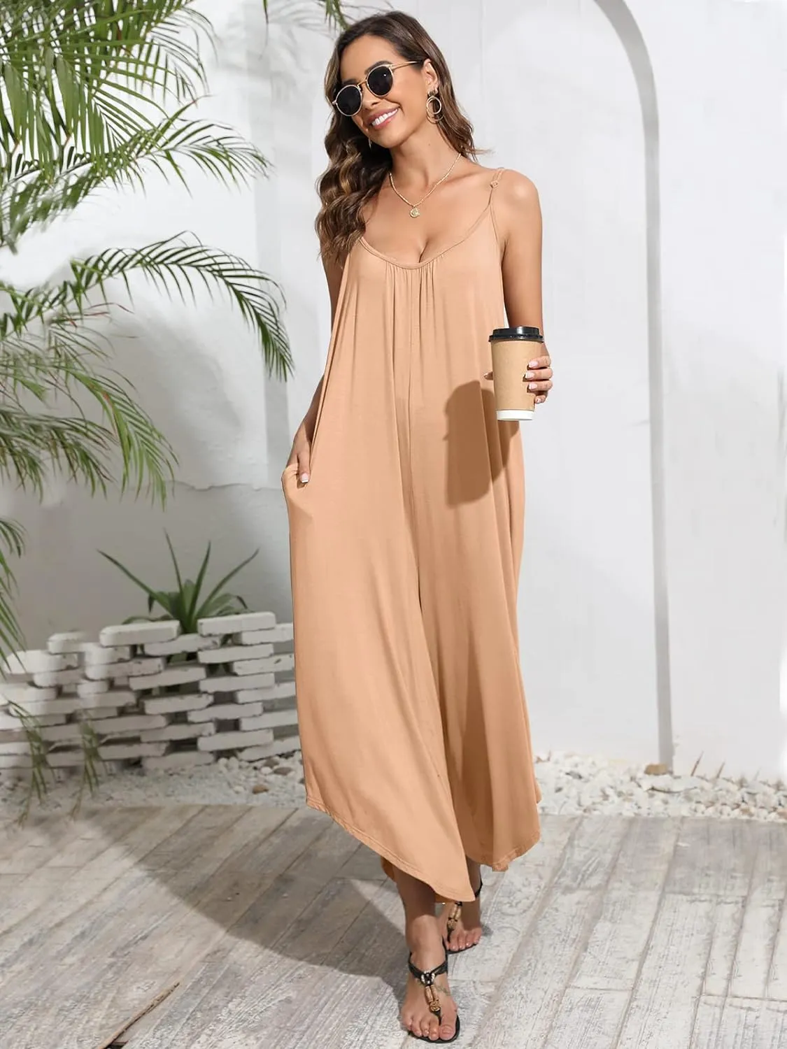 Adjustable Strap Sleeveless Jumpsuit with Pockets