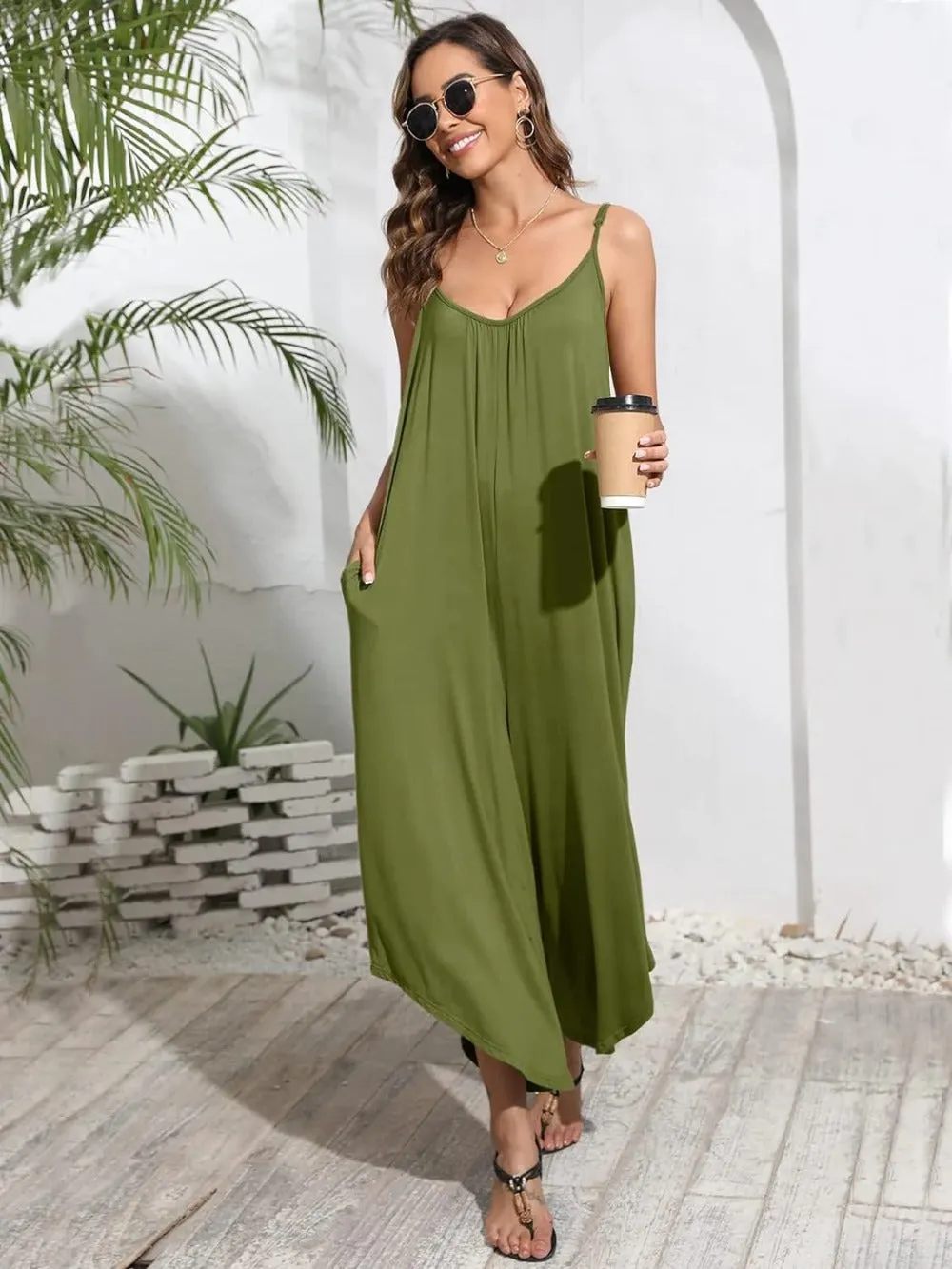 Adjustable Strap Sleeveless Jumpsuit with Pockets