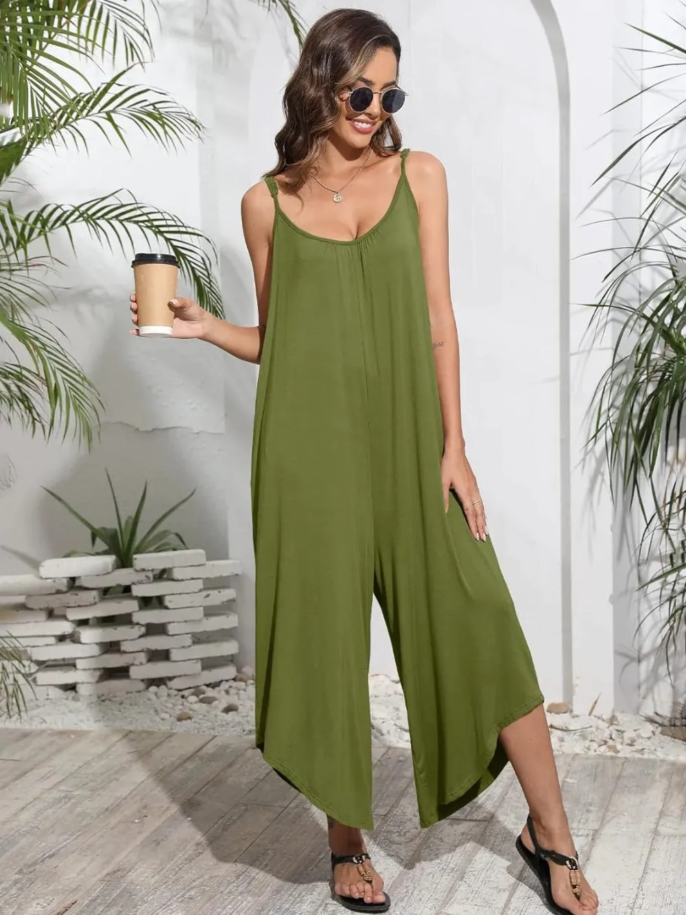 Adjustable Strap Sleeveless Jumpsuit with Pockets