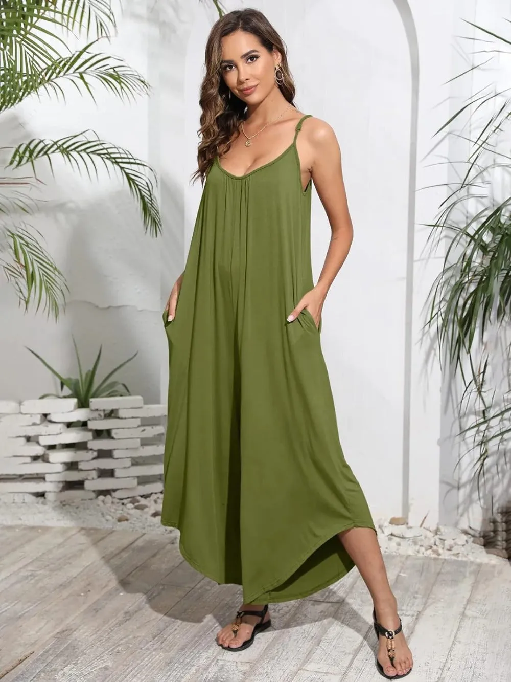 Adjustable Strap Sleeveless Jumpsuit with Pockets