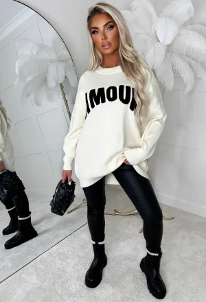 Amour Chic Cream Slogan Soft Jumper