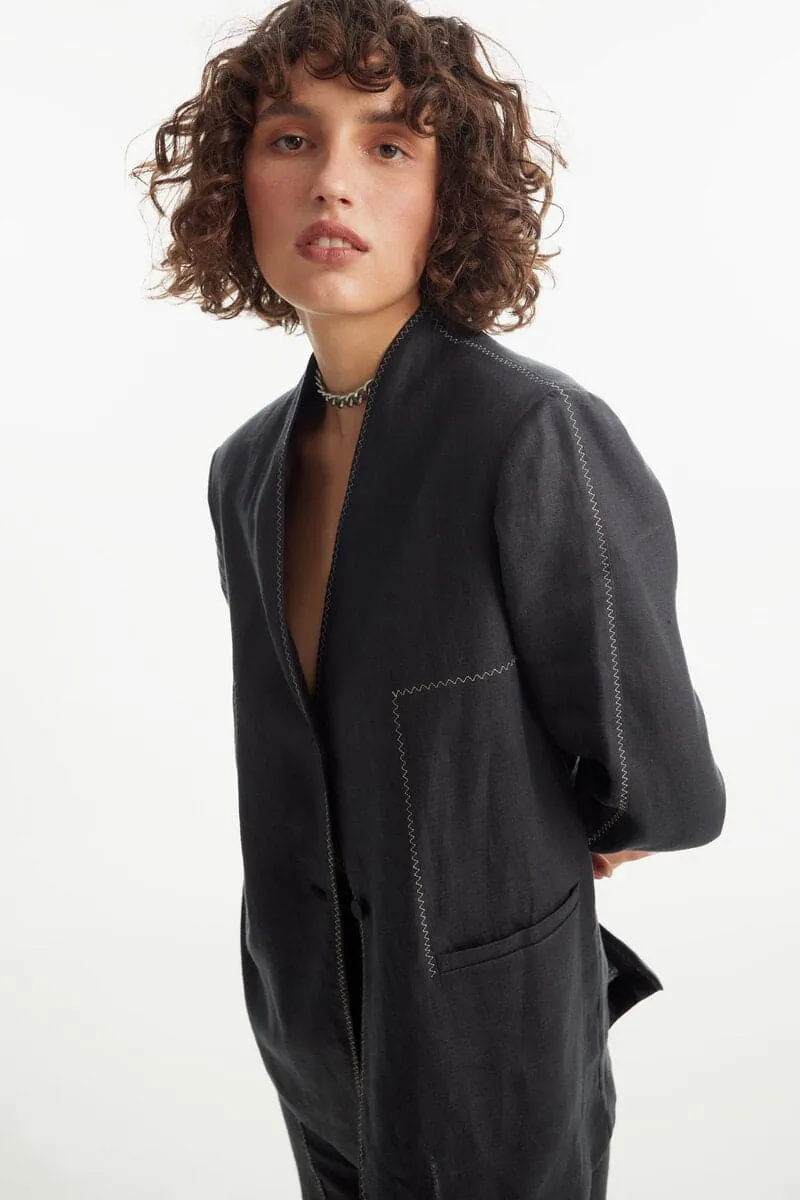 BLACK OVERSIZED SINGLE-BREASTED BLAZER