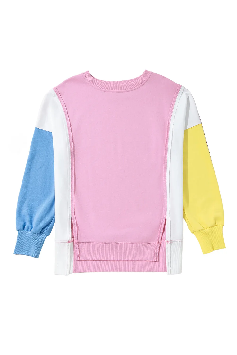 Block Exposed Seam Side Slits Crewneck Sweatshirt