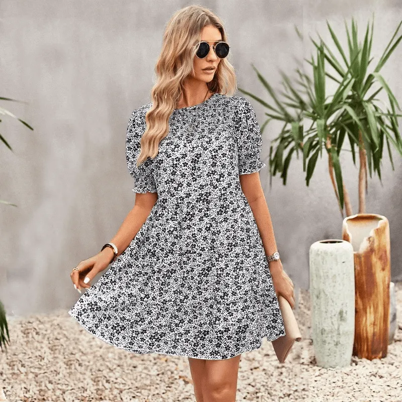 Bohemian Floral Chiffon Empire Waist Dress