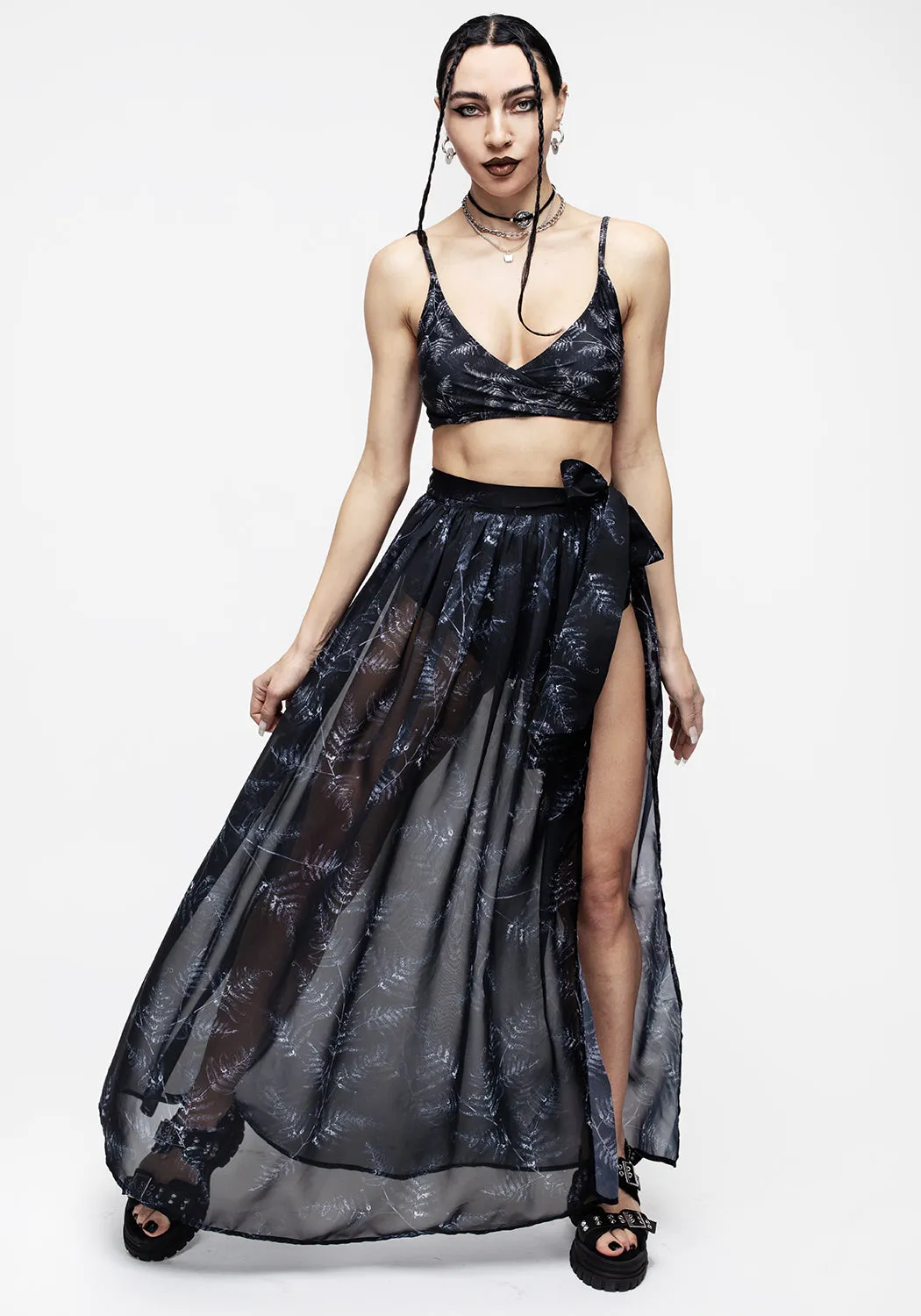 Bracken Sheer Chiffon Tie Waist Maxi Skirt