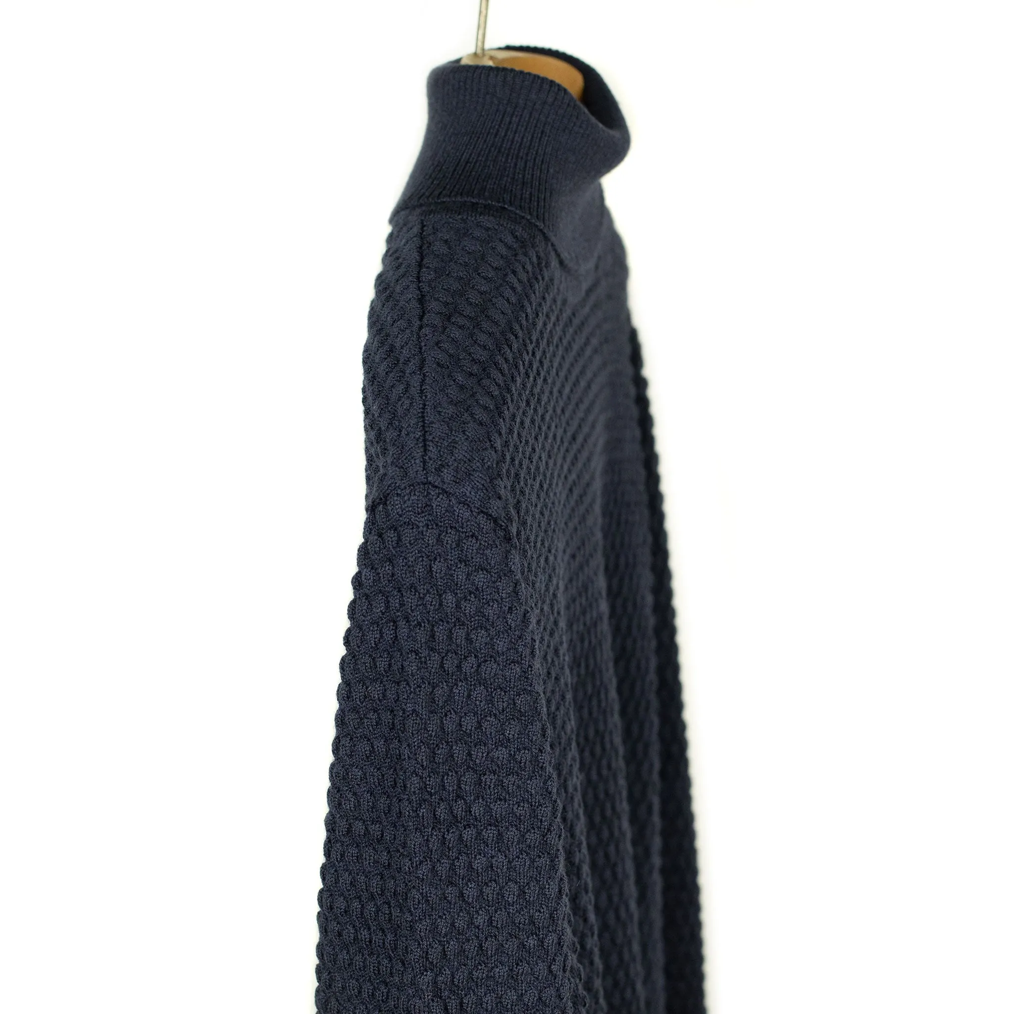 Bubble stitch rollneck in navy merino wool (restock)