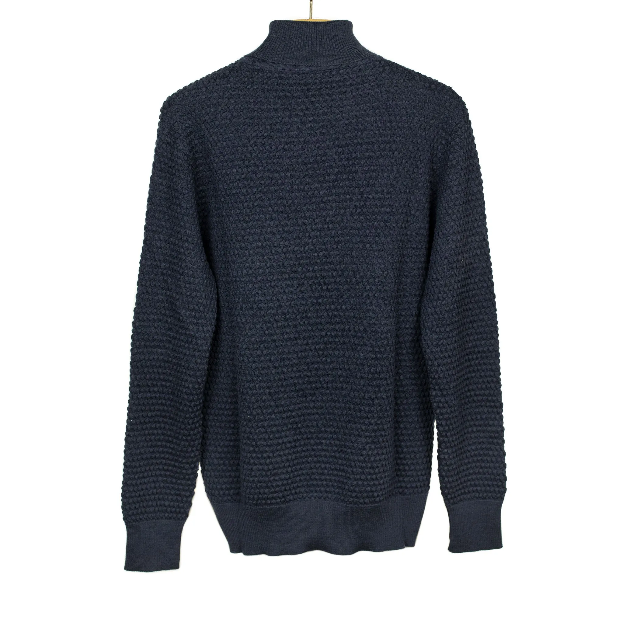 Bubble stitch rollneck in navy merino wool (restock)