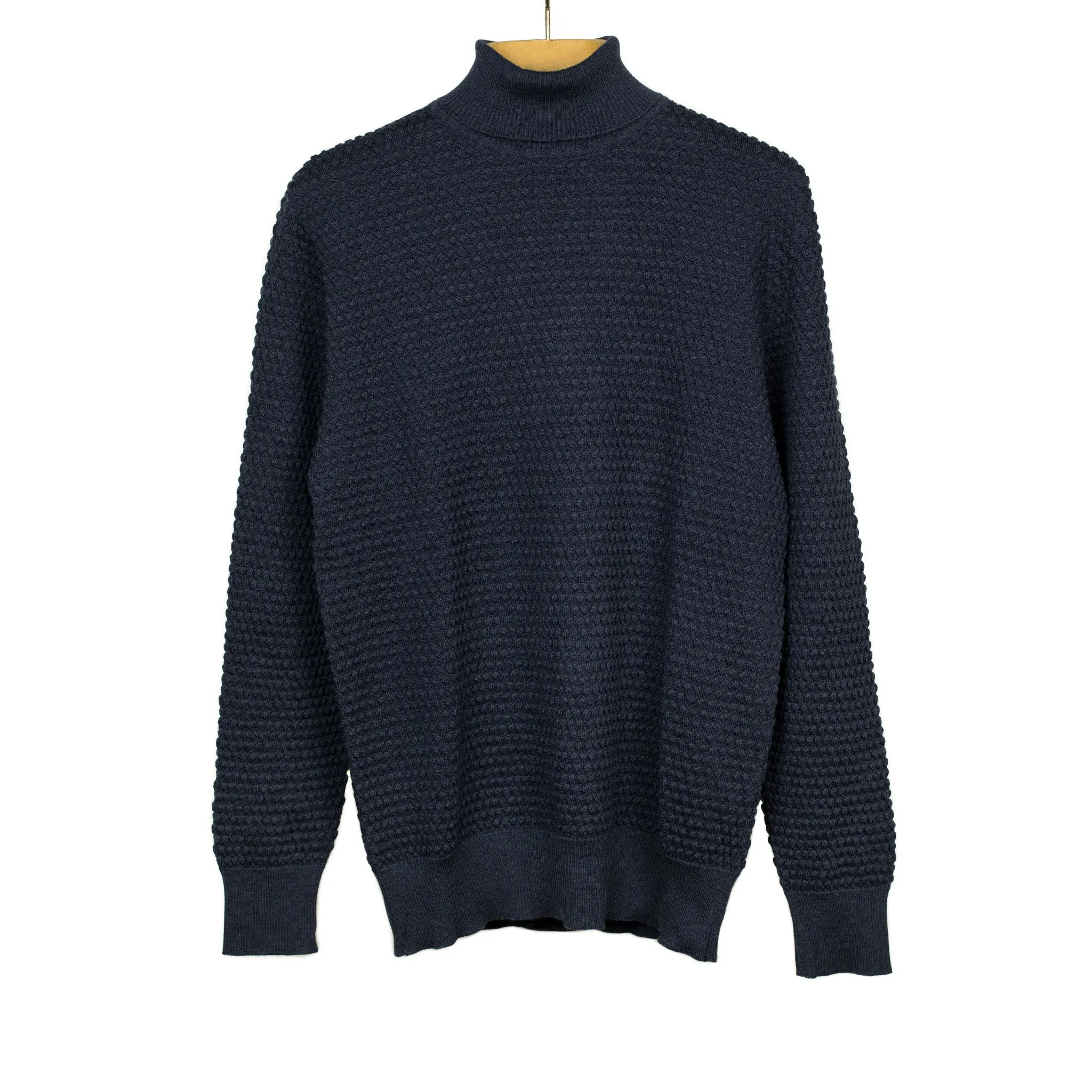 Bubble stitch rollneck in navy merino wool (restock)