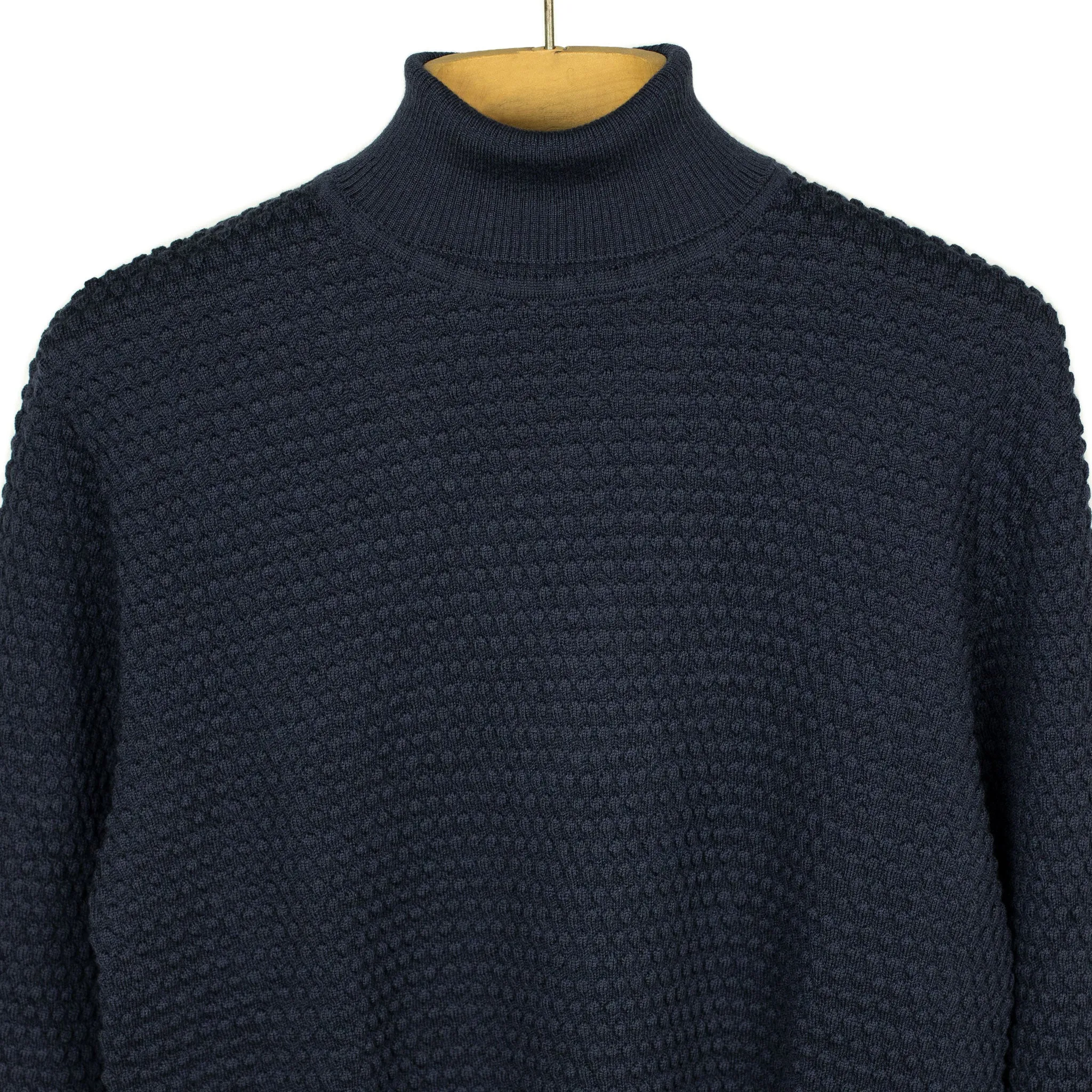 Bubble stitch rollneck in navy merino wool (restock)