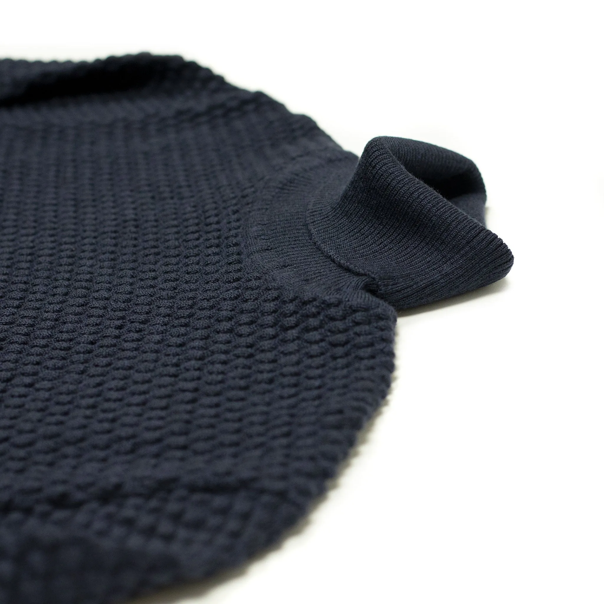 Bubble stitch rollneck in navy merino wool (restock)