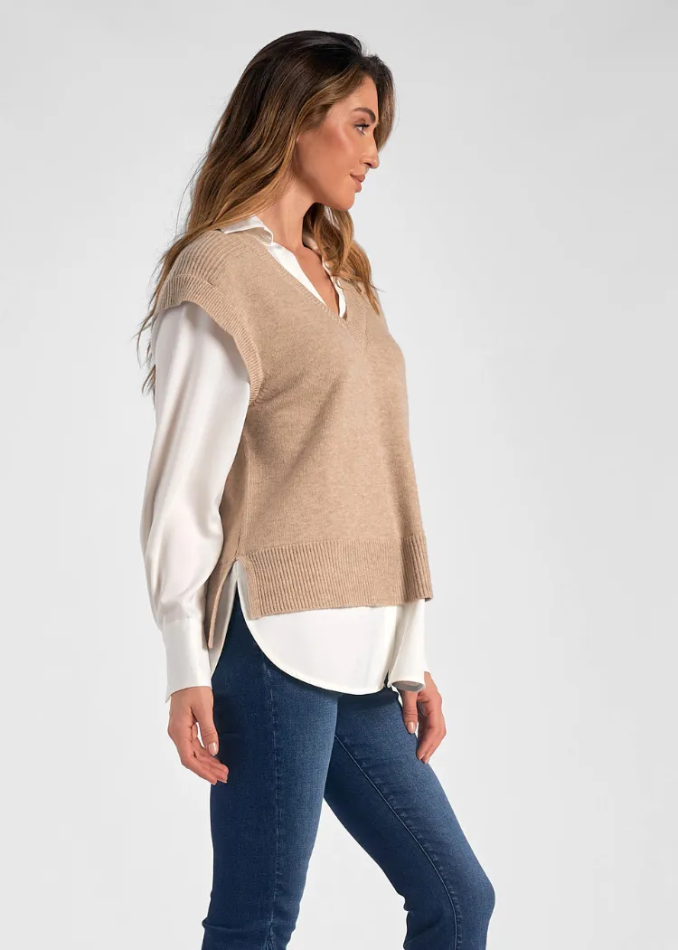 Carrie Sweater - Taupe and White