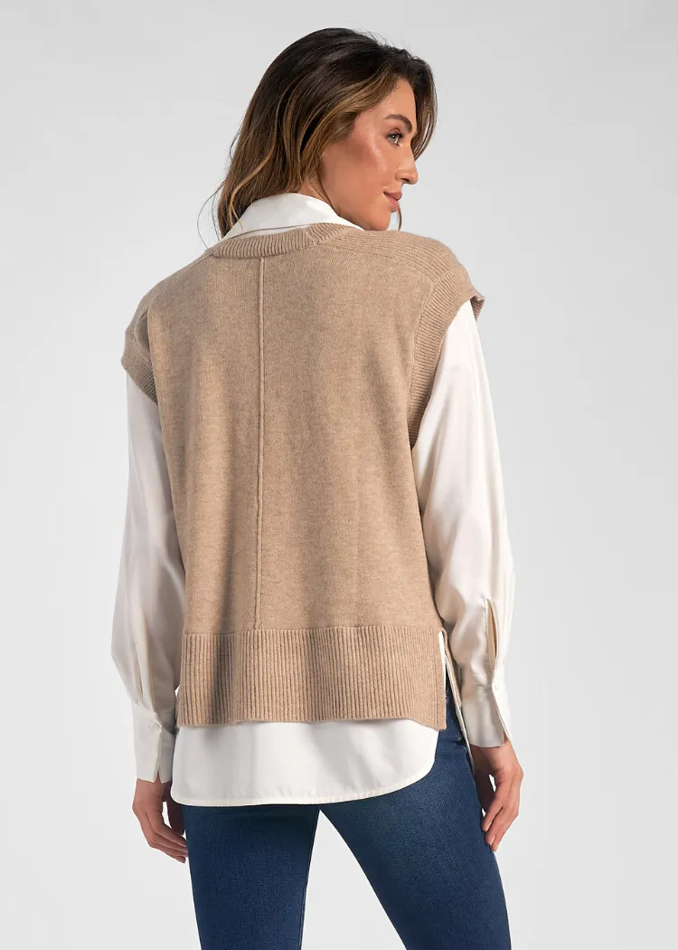 Carrie Sweater - Taupe and White