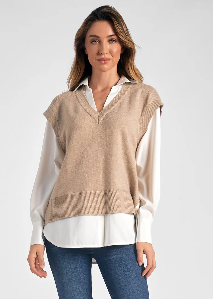 Carrie Sweater - Taupe and White