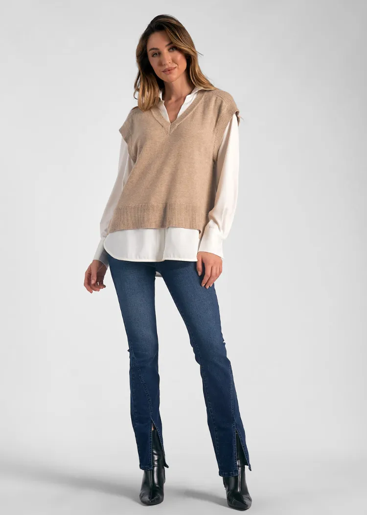 Carrie Sweater - Taupe and White