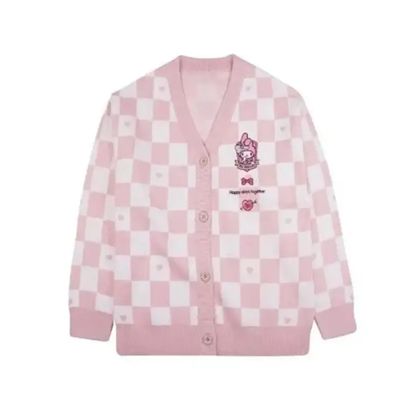 Checkered With Kawaii Embroidery Cardigan