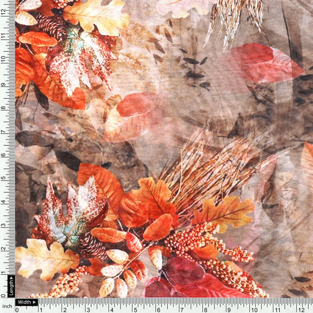 Classy and Attractive Brown Floral Digital Printed Organza Fabric