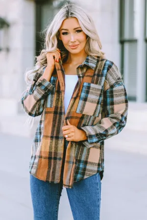 Colors of Fall Plaid Curved Hem Shirt Jacket