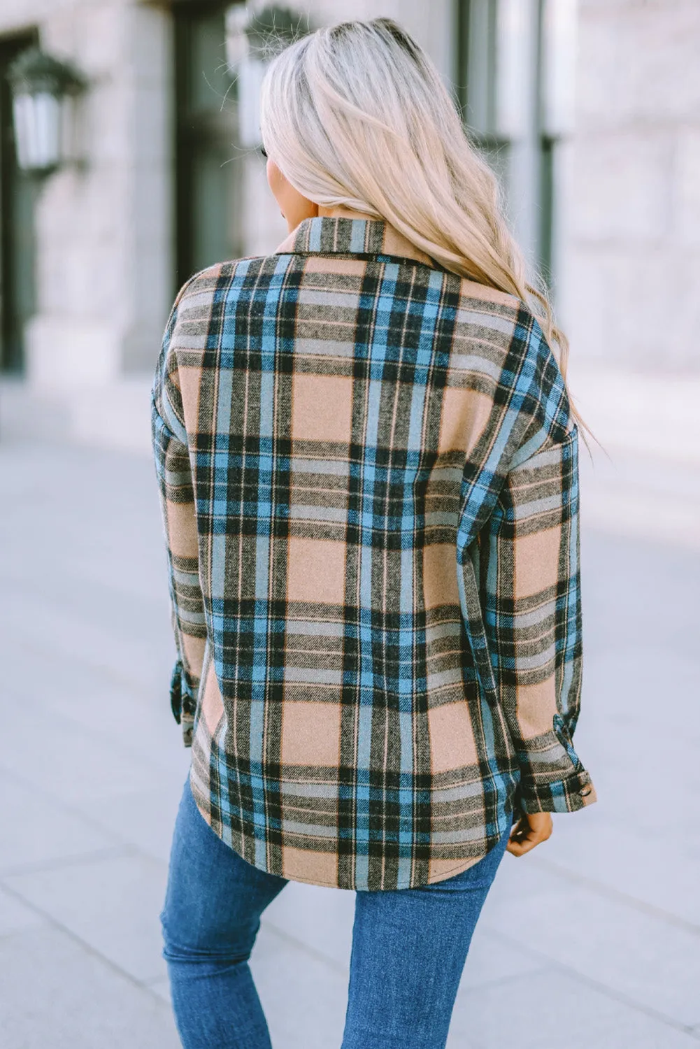 Colors of Fall Plaid Curved Hem Shirt Jacket