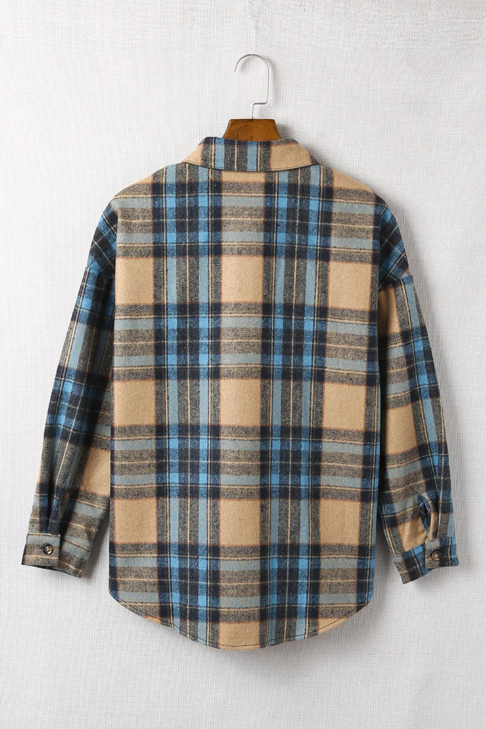 Colors of Fall Plaid Curved Hem Shirt Jacket