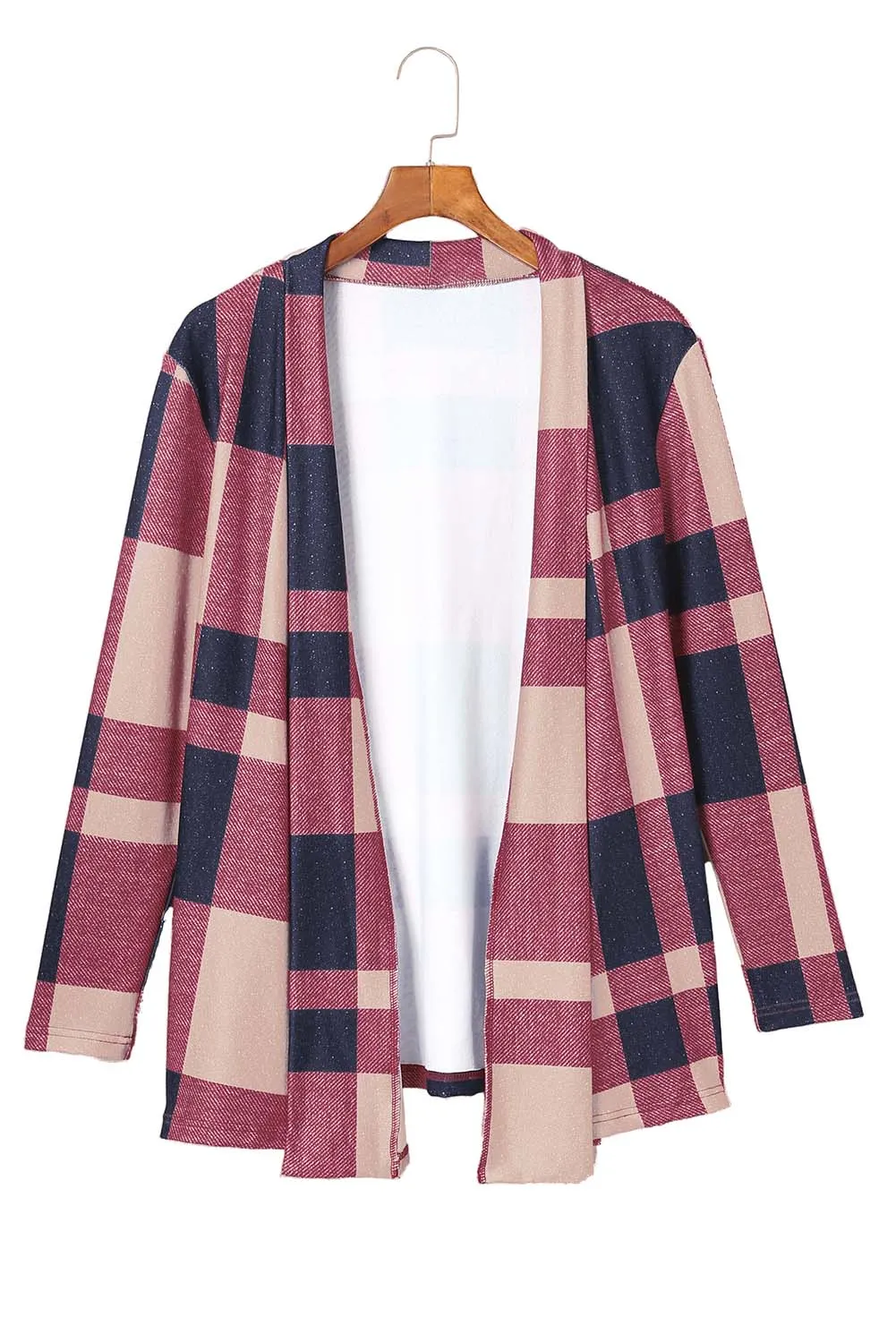 Elegant Plaid Print Open Front Jacket For Ladies