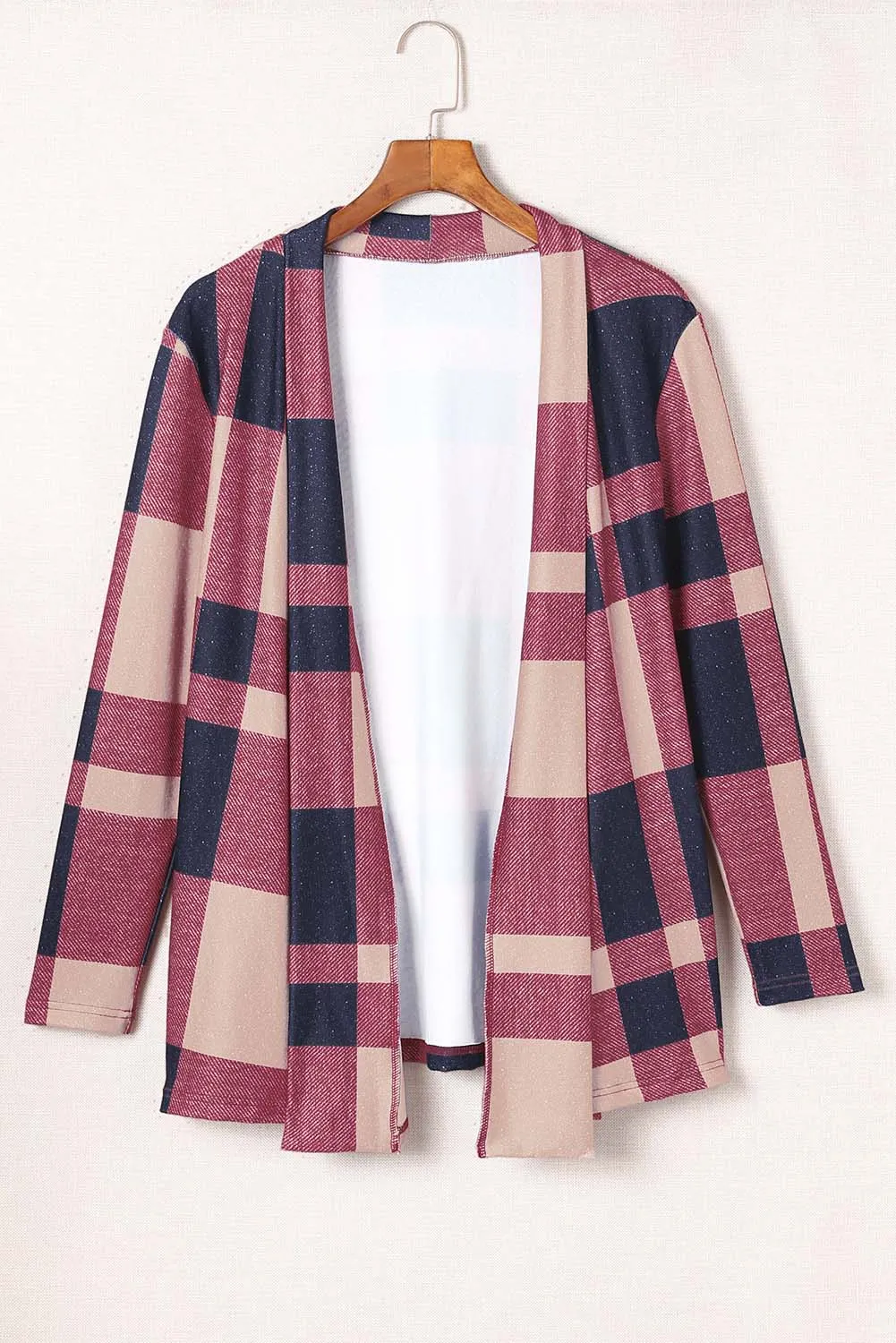 Elegant Plaid Print Open Front Jacket For Ladies