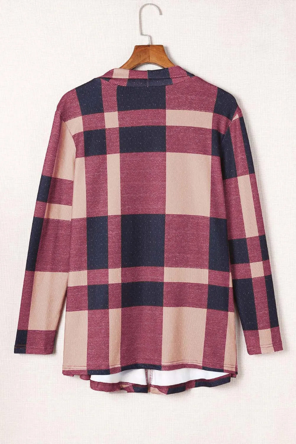 Elegant Plaid Print Open Front Jacket For Ladies