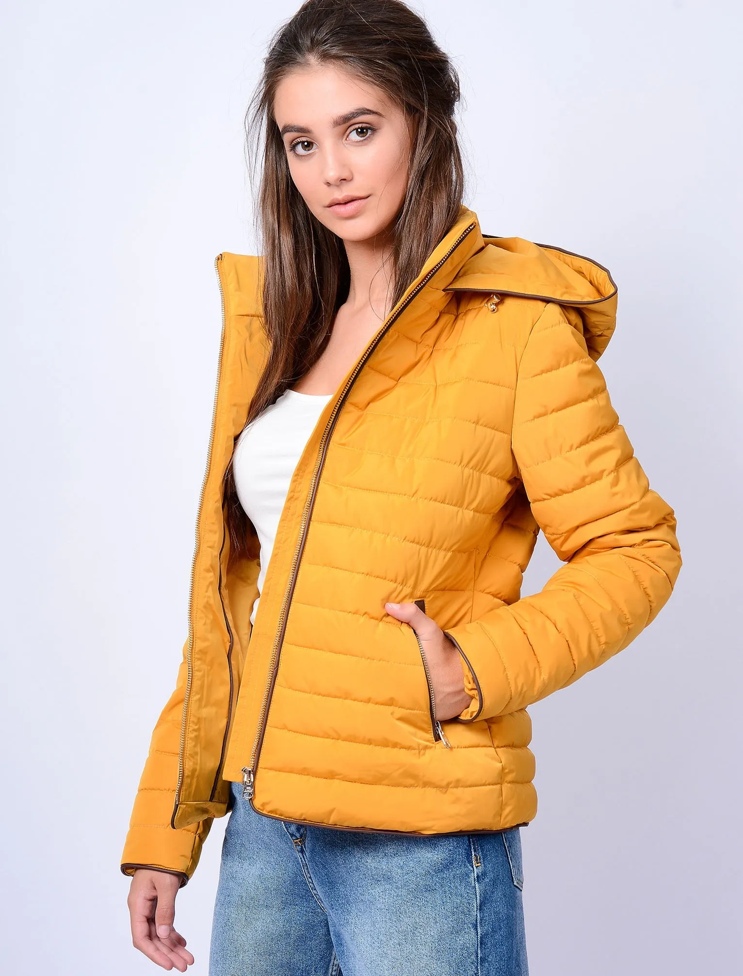 Ginger Quilted Hooded Jacket in Old Gold - Tokyo Laundry