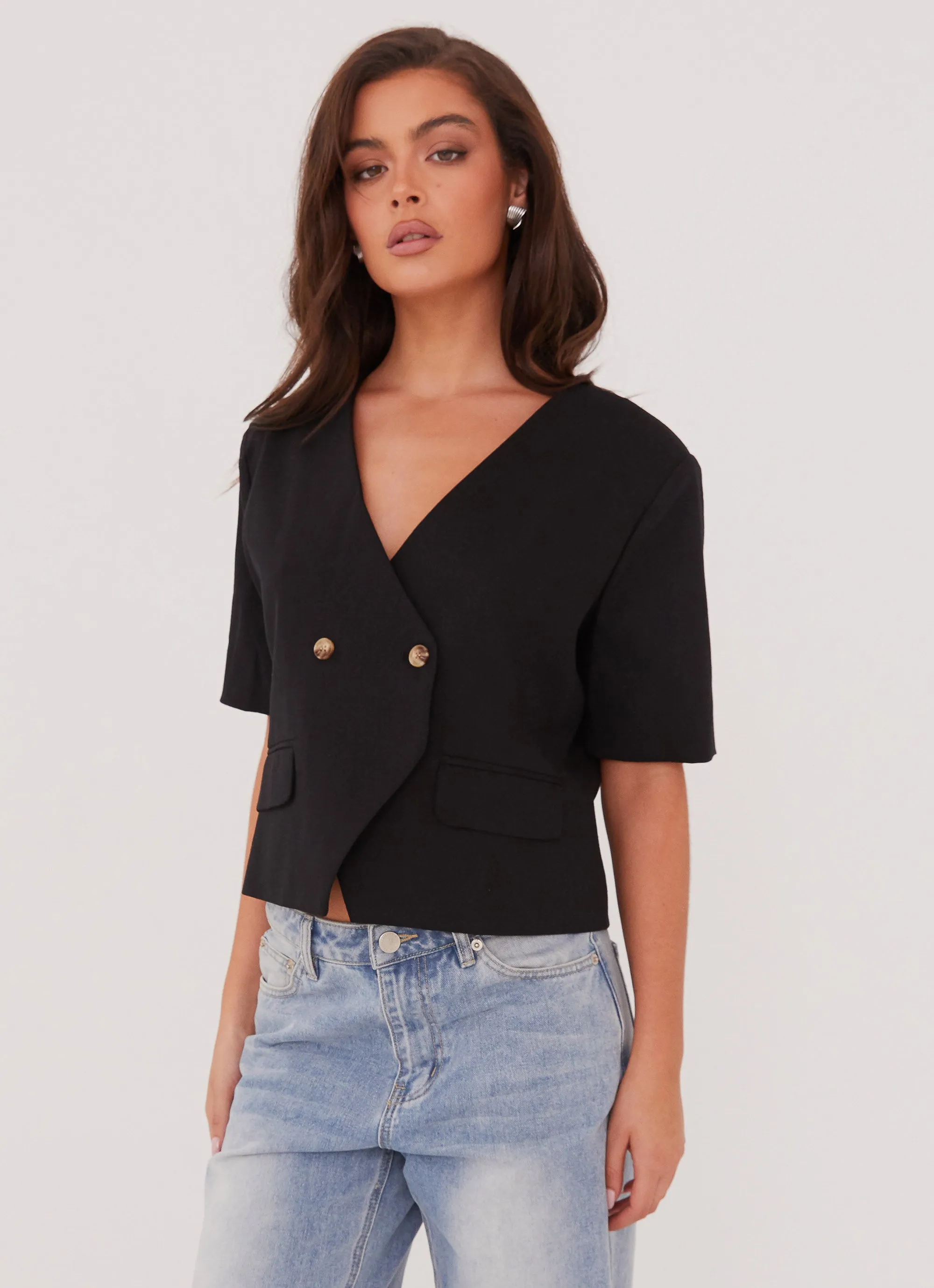 Hacienda Linen Short Sleeve Blazer - Black