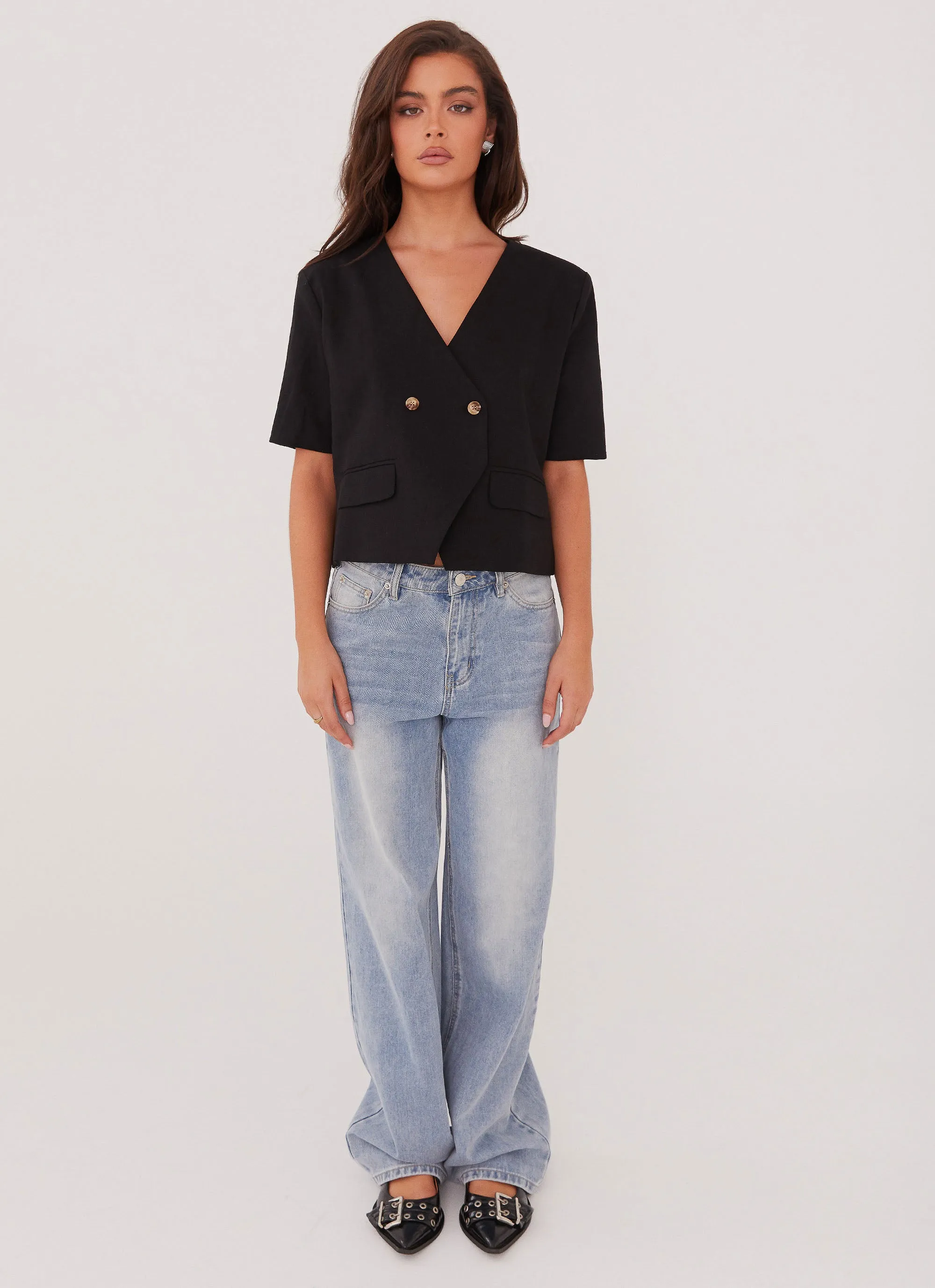 Hacienda Linen Short Sleeve Blazer - Black