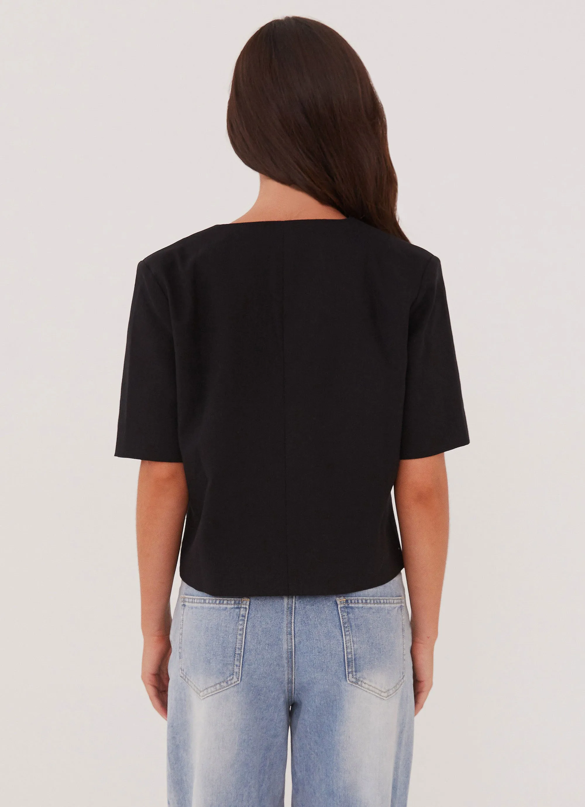 Hacienda Linen Short Sleeve Blazer - Black