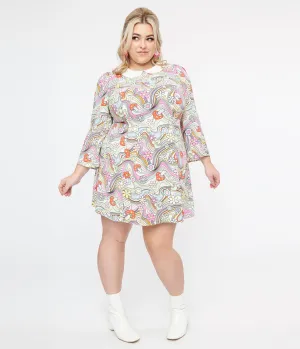 Hell Bunny Plus Size 1960s Pastel Rainbow Hazy Daze Floral Shift Dress