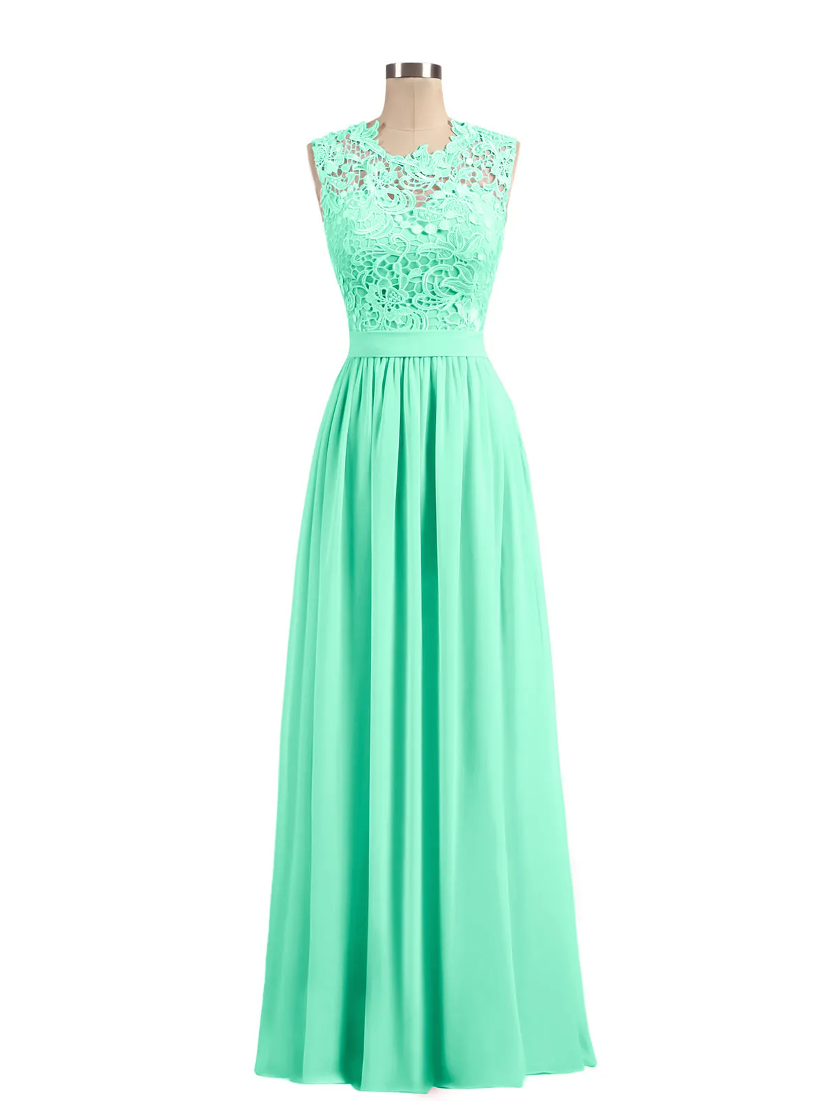 Illusion Neck Chiffon and Lace Dresses Turquoise