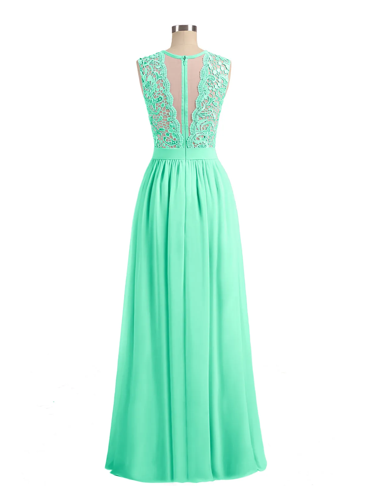 Illusion Neck Chiffon and Lace Dresses Turquoise