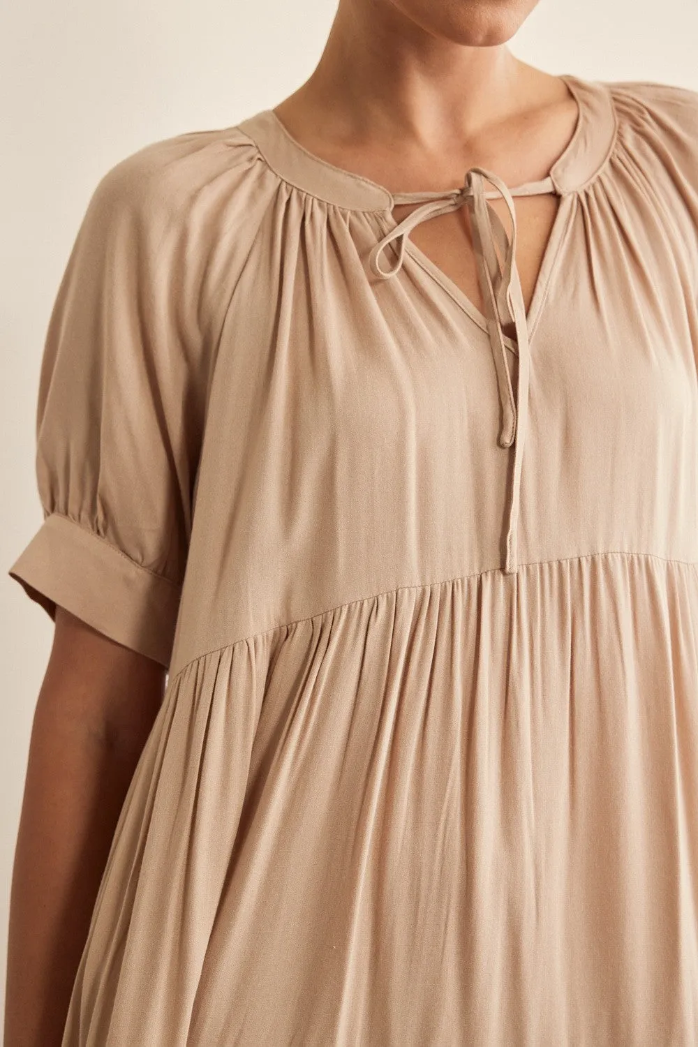 In February Flowy Tiered Maxi Dress in Latte