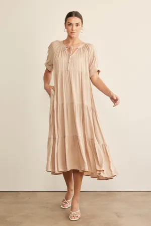 In February Flowy Tiered Maxi Dress in Latte