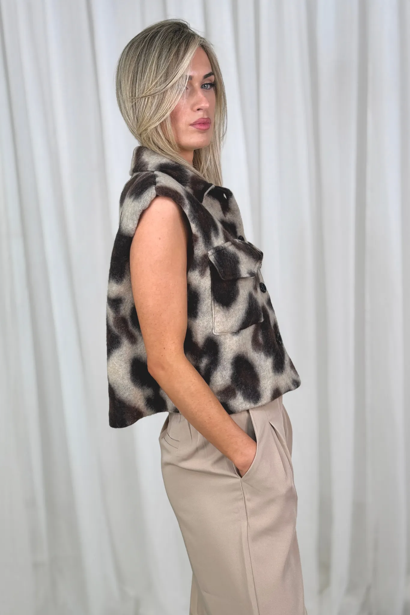 Indie Animal Print Gilet In Brown Mix