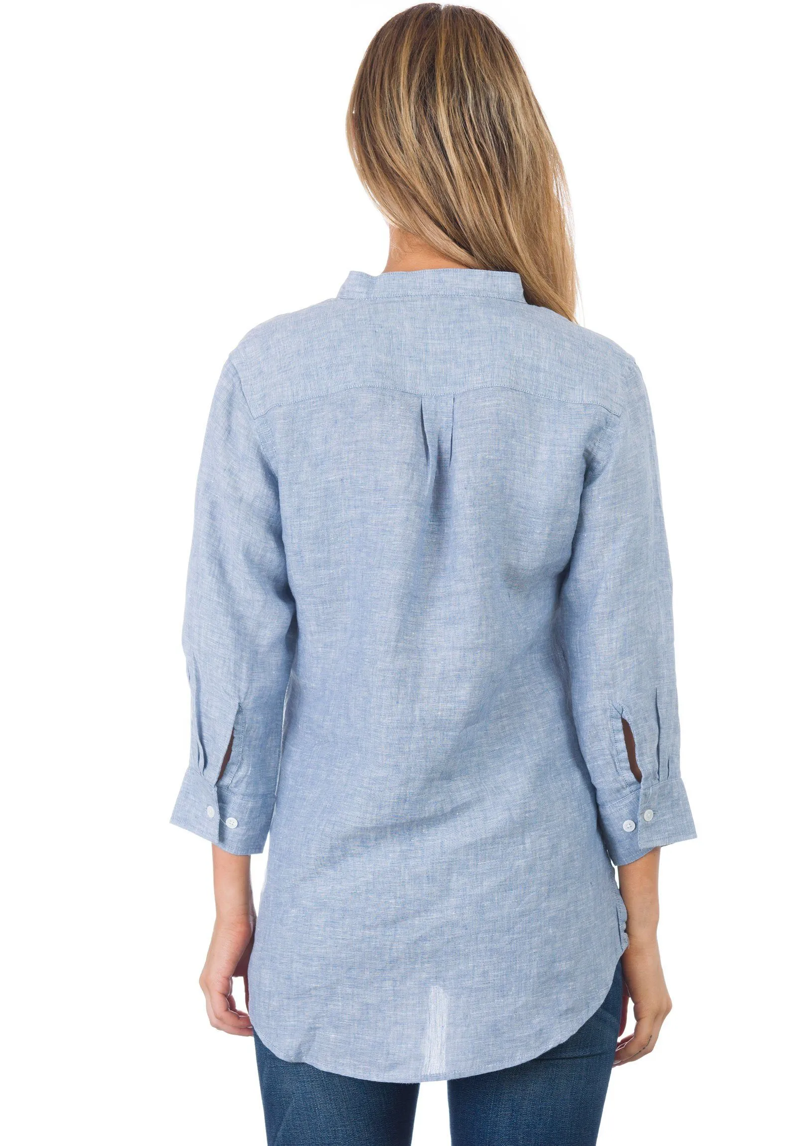 Kim, Blue Melange Pop-Over Linen Tunic Shirt