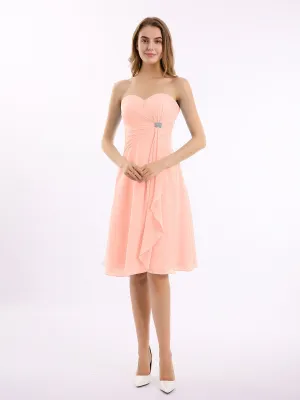 Knee Length Chiffon Dress with Sweetheart Neck-Coral