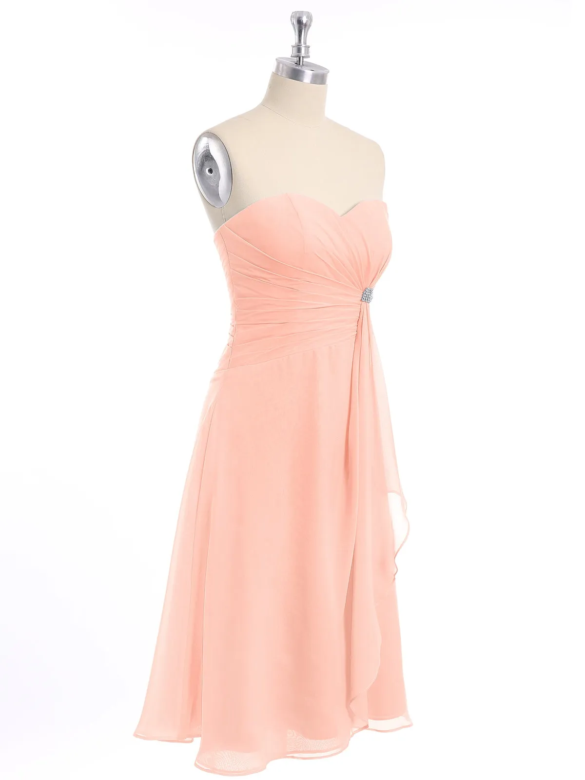 Knee Length Chiffon Dress with Sweetheart Neck-Coral