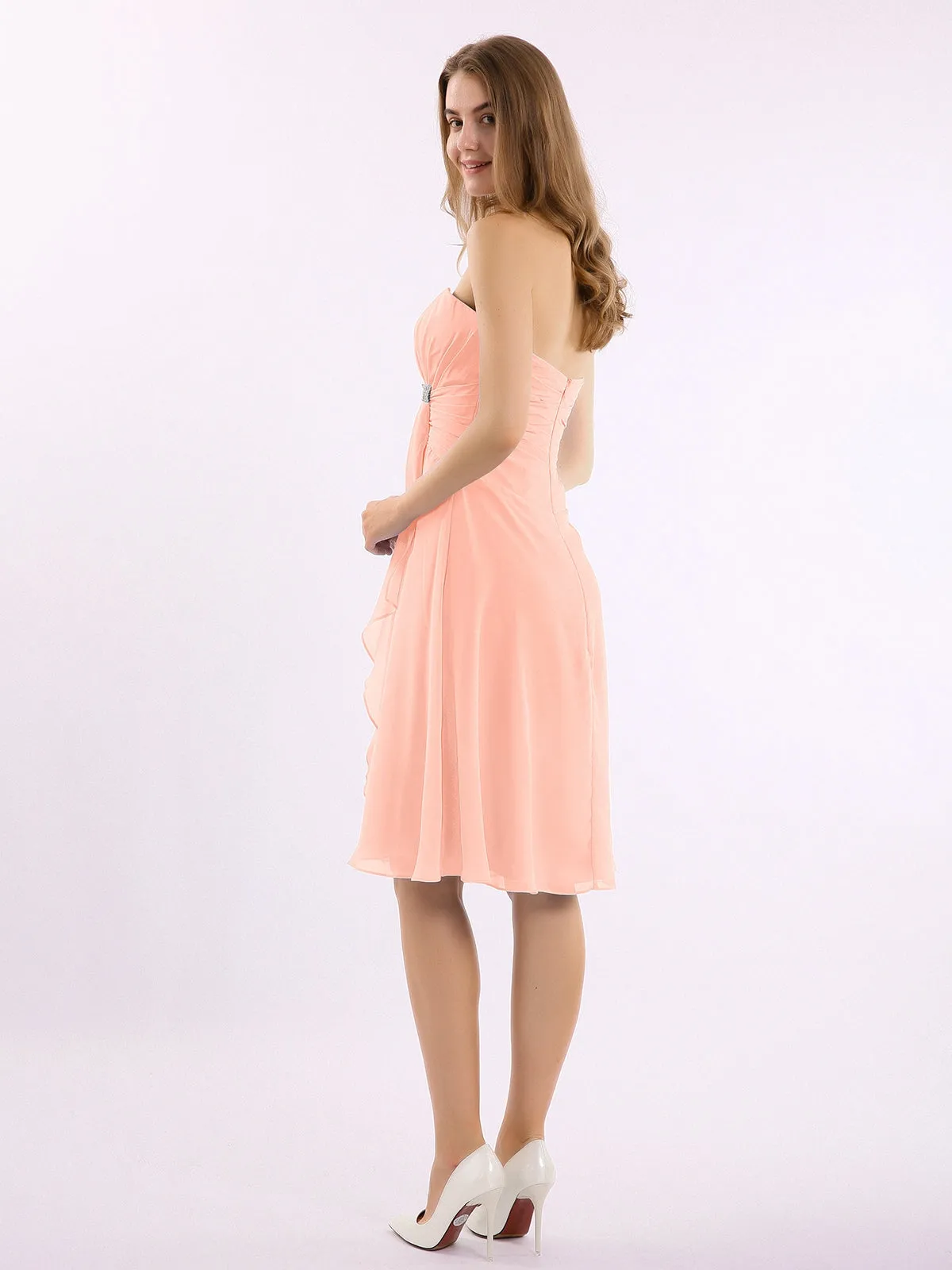 Knee Length Chiffon Dress with Sweetheart Neck-Coral