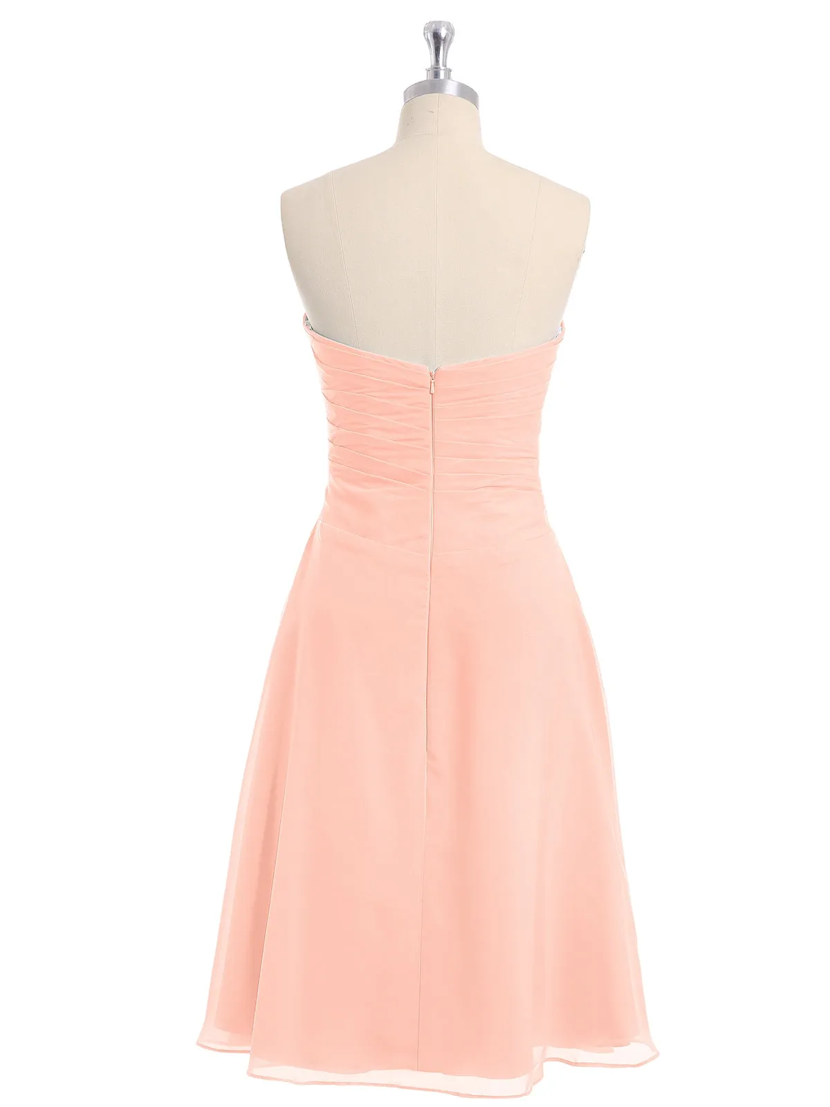 Knee Length Chiffon Dress with Sweetheart Neck-Coral