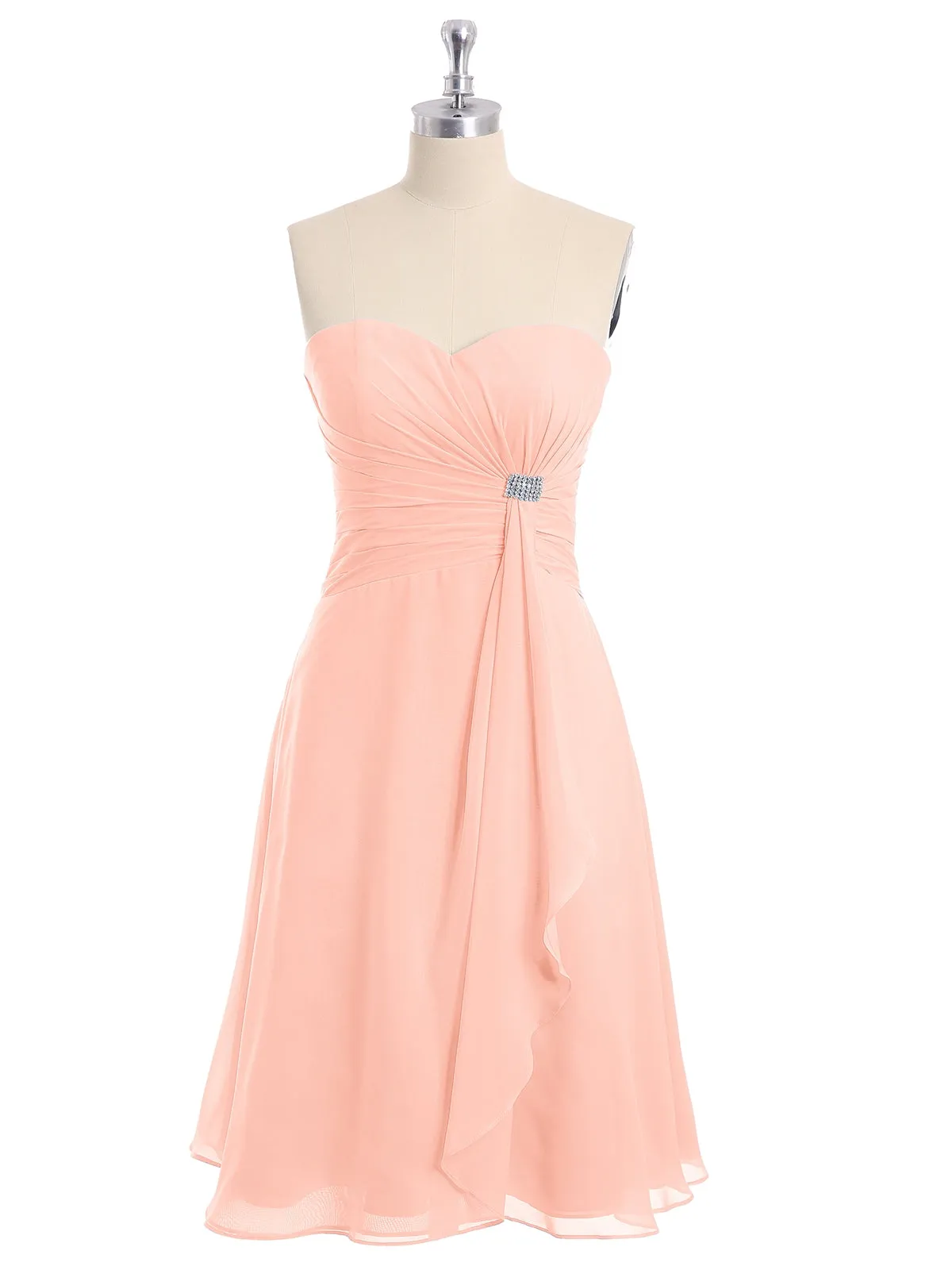 Knee Length Chiffon Dress with Sweetheart Neck-Coral