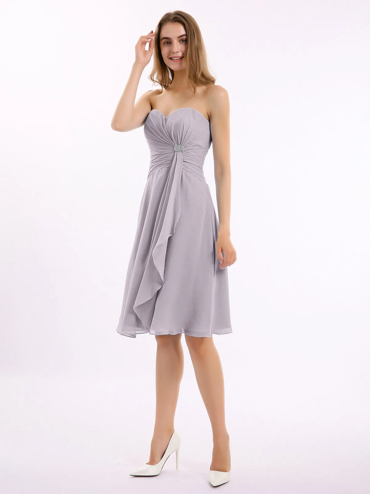 Knee Length Chiffon Dress with Sweetheart Neck-Dusk