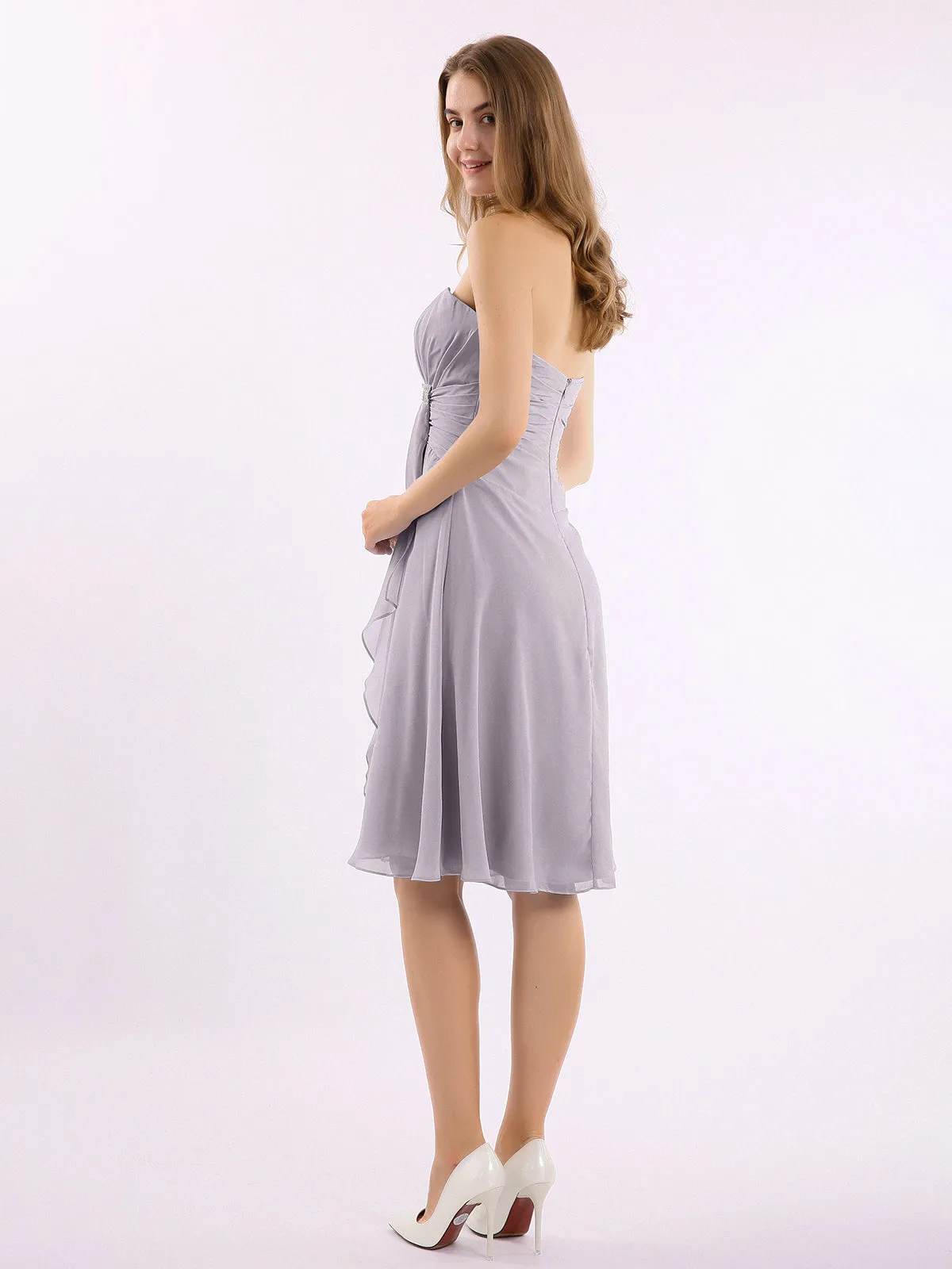 Knee Length Chiffon Dress with Sweetheart Neck-Dusk