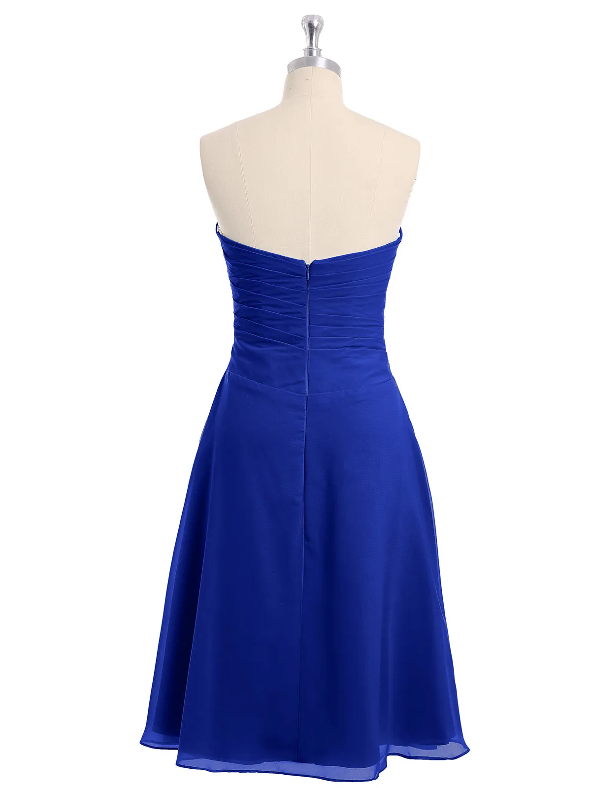 Knee Length Chiffon Dress with Sweetheart Neck-Royal Blue Plus Size