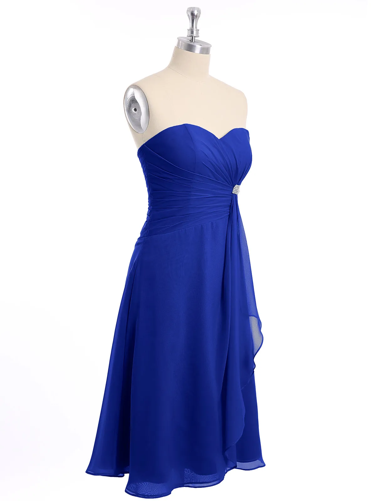 Knee Length Chiffon Dress with Sweetheart Neck-Royal Blue Plus Size