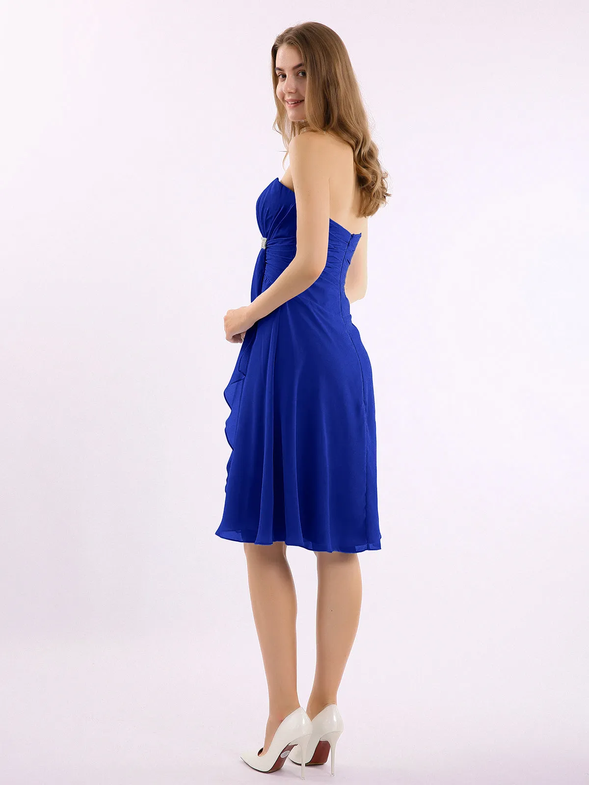 Knee Length Chiffon Dress with Sweetheart Neck-Royal Blue Plus Size