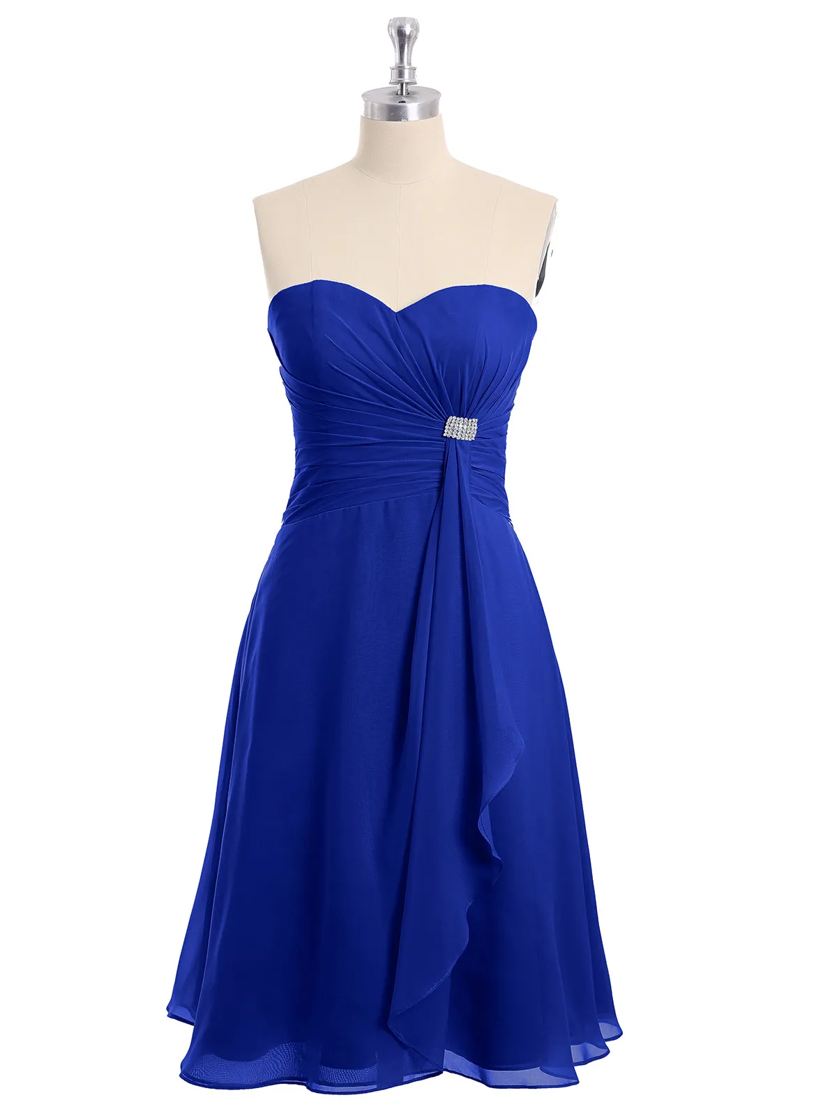 Knee Length Chiffon Dress with Sweetheart Neck-Royal Blue Plus Size